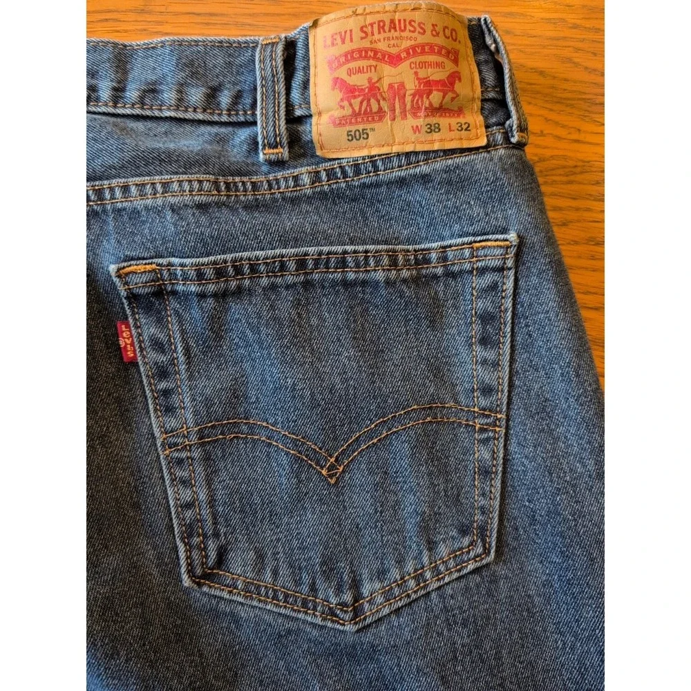 Levis 505 Jeans 38x32 Mens Blue Regular Straight Med Stonewash Denim